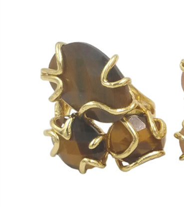 WT-R419 Gorgeous New Collection Stone Ring Women Gold Plated Triple Natural Stone Prong Setting Cocktail Ring for Party Court
