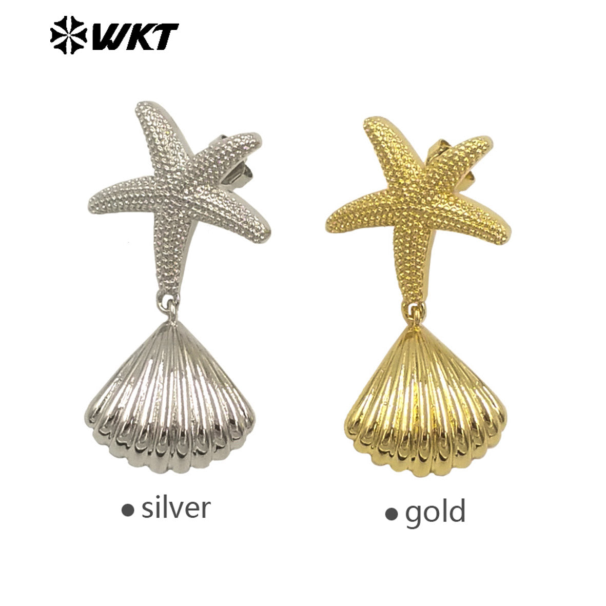 WT-E762 New Design 18K Gold Plated and Silver Star Shell Earrings Perfect for Women on the Beach As Daily Decoration and Gift
