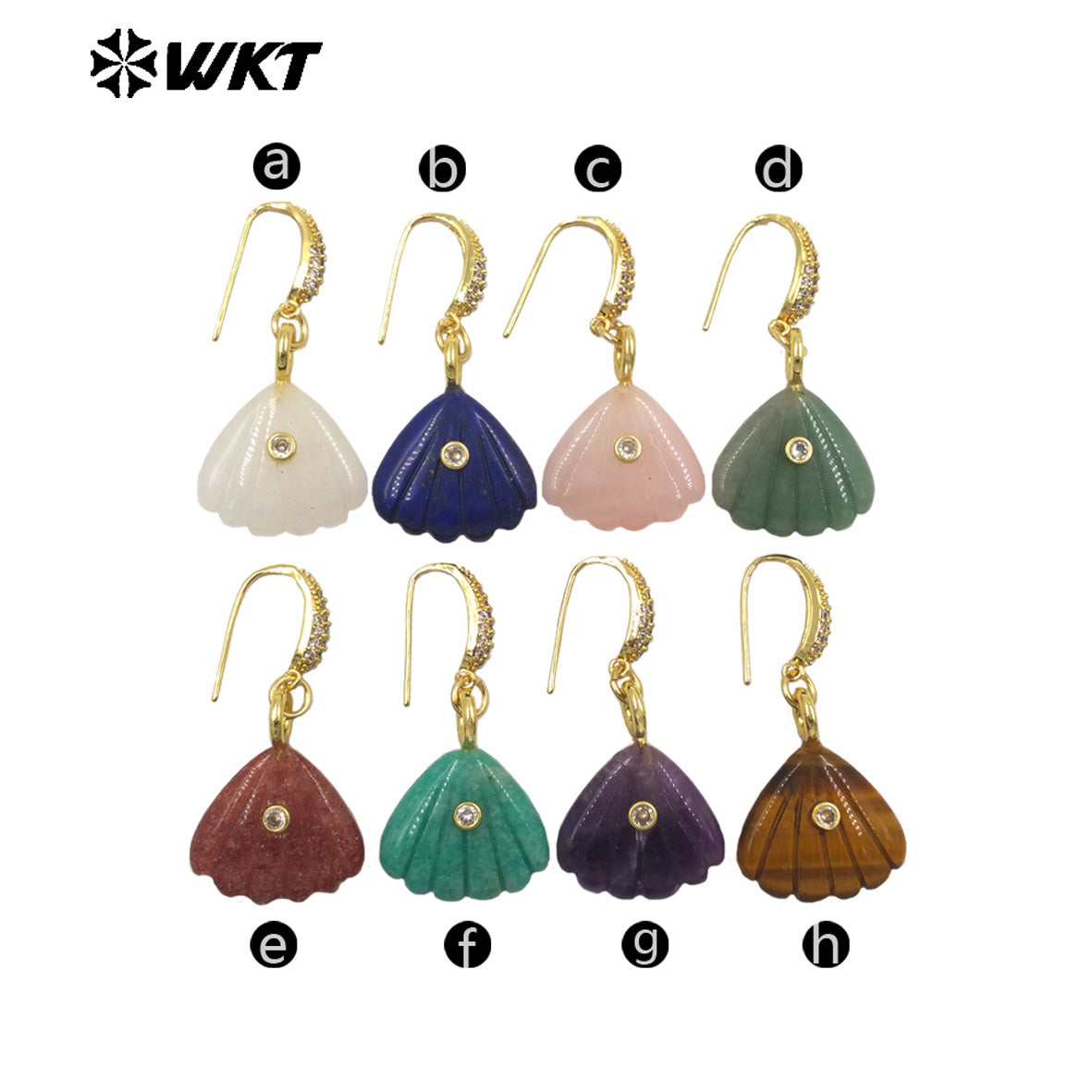 WT-E820 Wonderful Exquisite Natural Gemstones Carved Shell Shape Gold Little Earrings For Women Summer Vacation Wearing