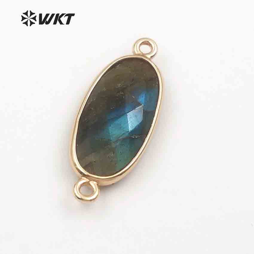 WT-C264 New Special Design Smooth Metal Plated Irregular for Fashion Women Jewelry Natural Amazonite/Pink Quartz Connector