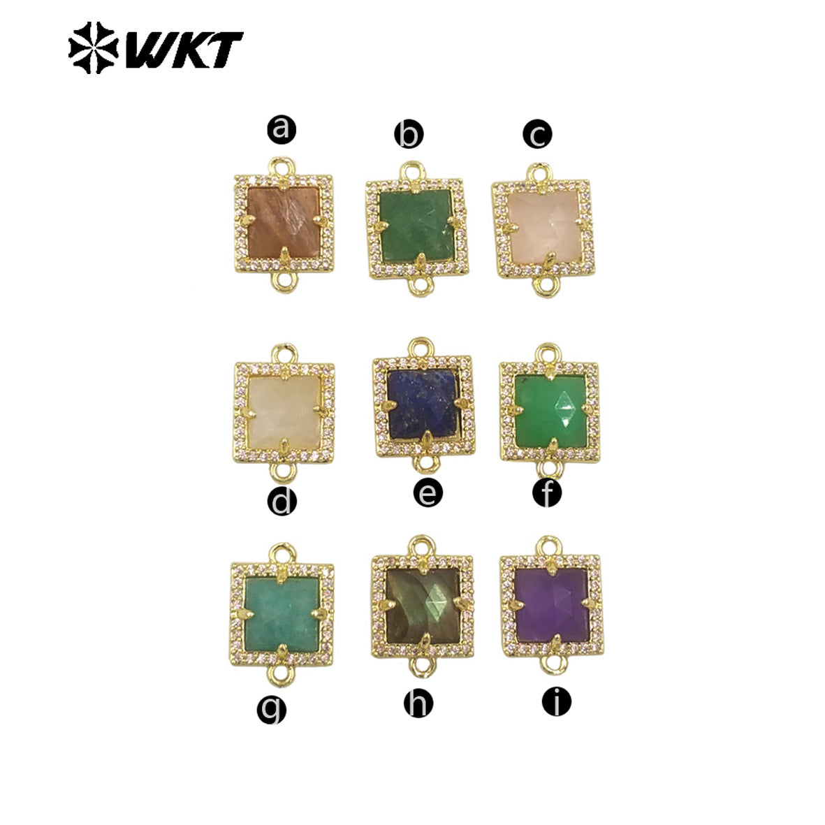WT-P1993 Classic Wholesale Square Natural Labradorite Amethyst Gemstone Connector Pendant DIY Crafts CZ Accessory Charms
