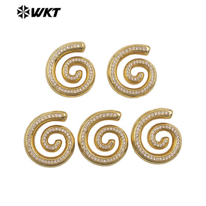WT-MP326 Lovely Boutique 18K Gold Plated Yellow Brass And Zircon Spiral Shape Metal Pendant For Handmade Necklace Findings