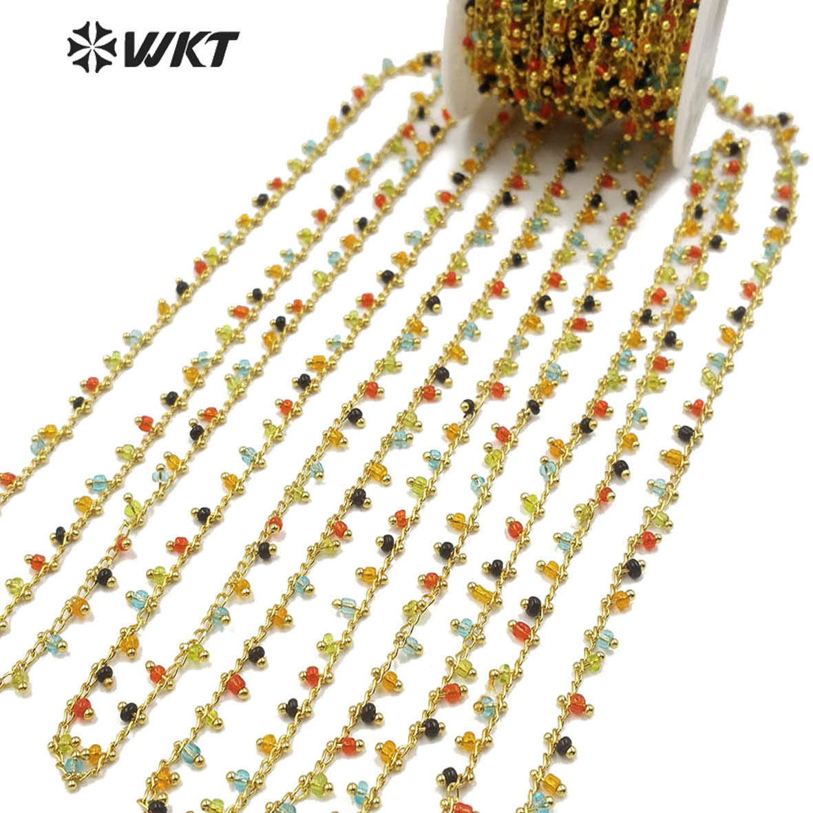 WT-RBC128 Wholesale 3mm Color Crystal Beads Chain Rosary Beads Chain New Product Can DIY Fashionable Jewelry Necklace