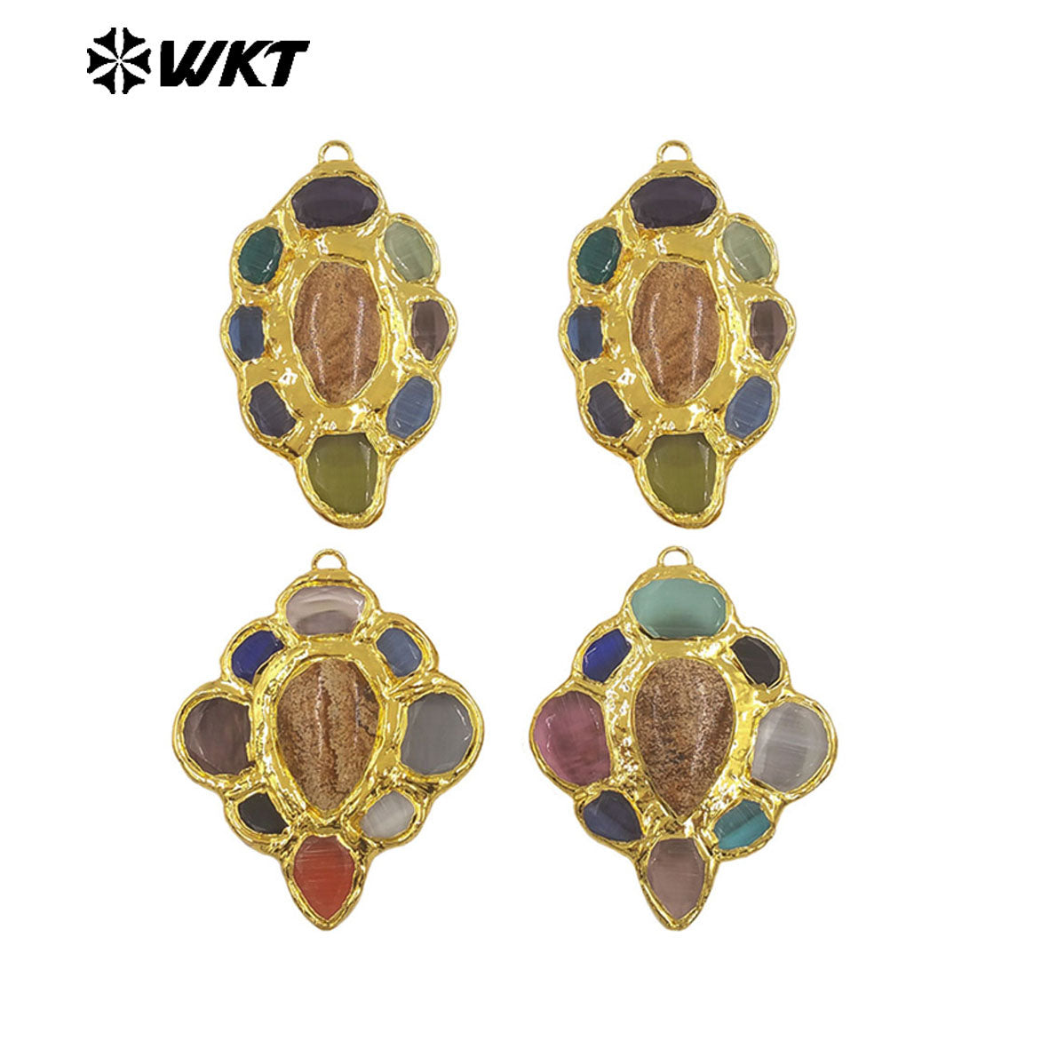 WT-P2008 Amazing Back Full Gold Plated With Multi Colors Natural Gemstones Big Pendant For Fantastic Necklace Jewelry DIY