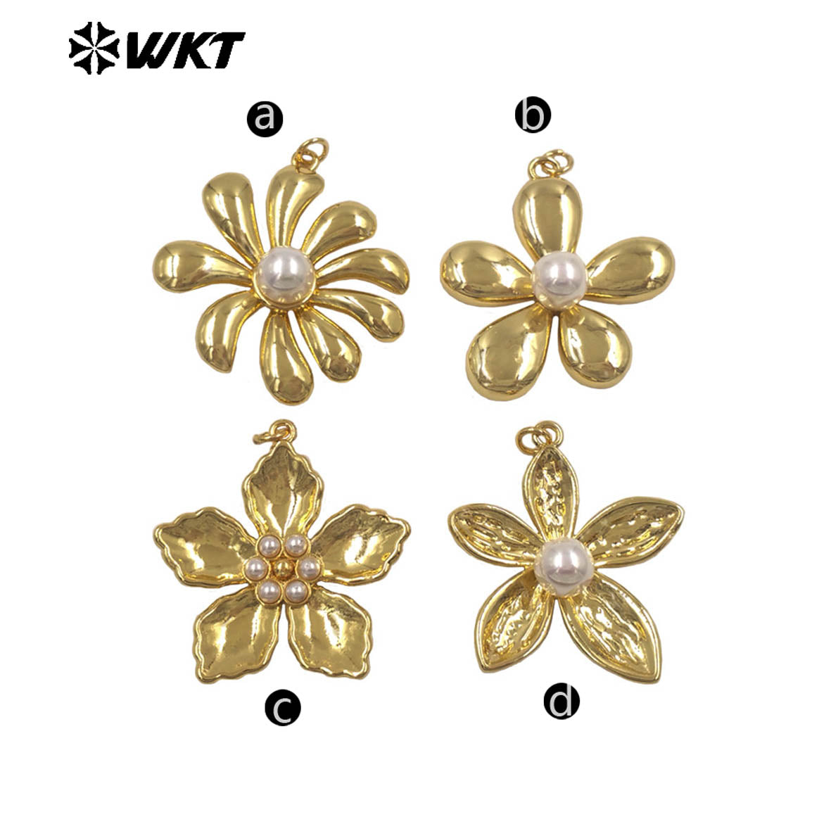 WT-P2079 Boutique Fashion Gold Plated Brass And Artificial Pearl Flowers Shape Pendants As Girls Handmade Jewelry Findings