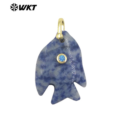 WT-P2106 Interesting Lovely Various Natural Gemstone And Zircon Fish Shape Charms Pendants For Women Fashion Jewelry Making