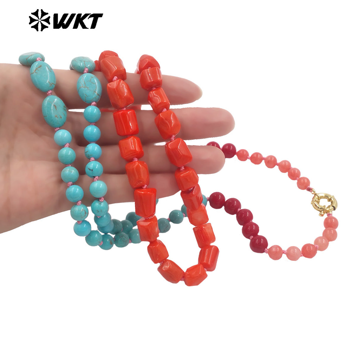 WT-N1504 High Quality Length 108CM Natural Turquoise And Red Coral Splicing Long Women Necklace For Party Matching Jewelry