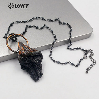 WT-N1215 Natural Black Tourmaline Necklace in Antique Copper Electroplated Popular Lady Jewelry Black Tourmaline Necklace