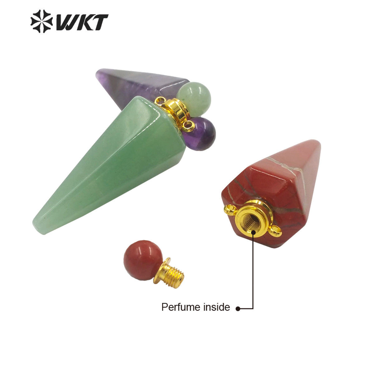 WT-N1407 Amazing Big Long Bullet Shape Natural Gemstone Made Perfume Bottle Necklace Women Essencial Oil Bottle Necklace
