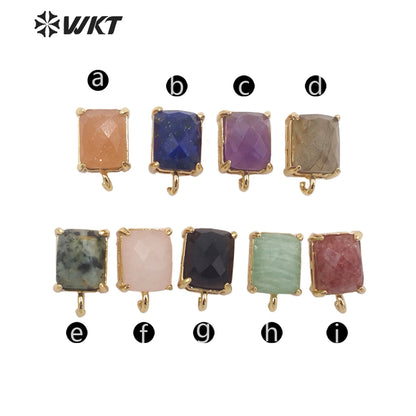 WT-E677 Newest Design Fashion Gold Plated Claw Setting Long square Gemstone Made Jewelry Findings Earrings Studs