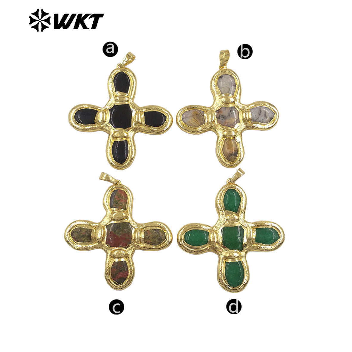 WT-P2034 Good Quality Trendy Style 18K Gold Plated Five Natural Stones Cross Pendants For Women Fashion Necklace DIY Findings