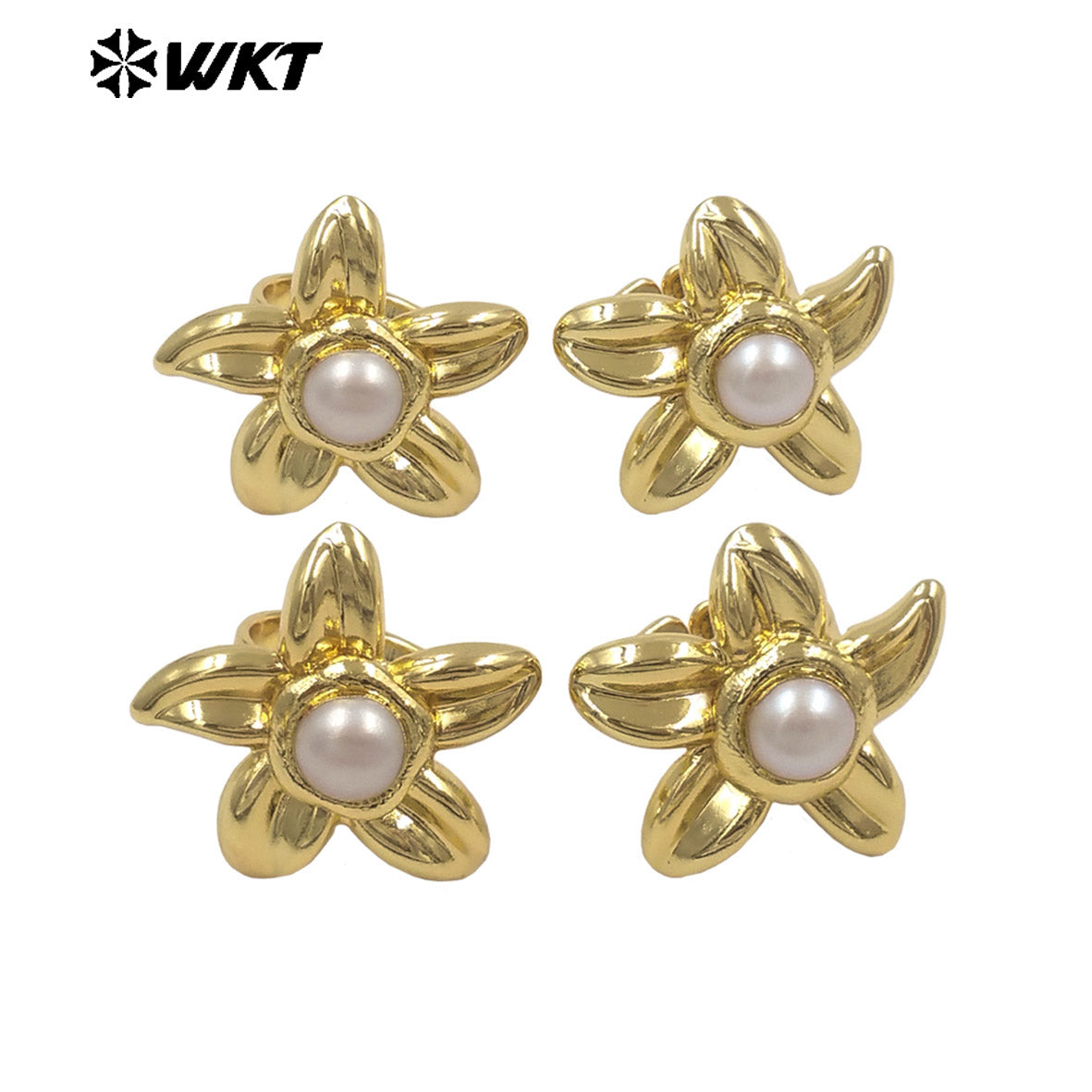WT-MPR170 Popular Design 18K Gold Electroplated Natural Freshwater Pearl Flower Shape Ring Adjustable Size For Girls Jewelry