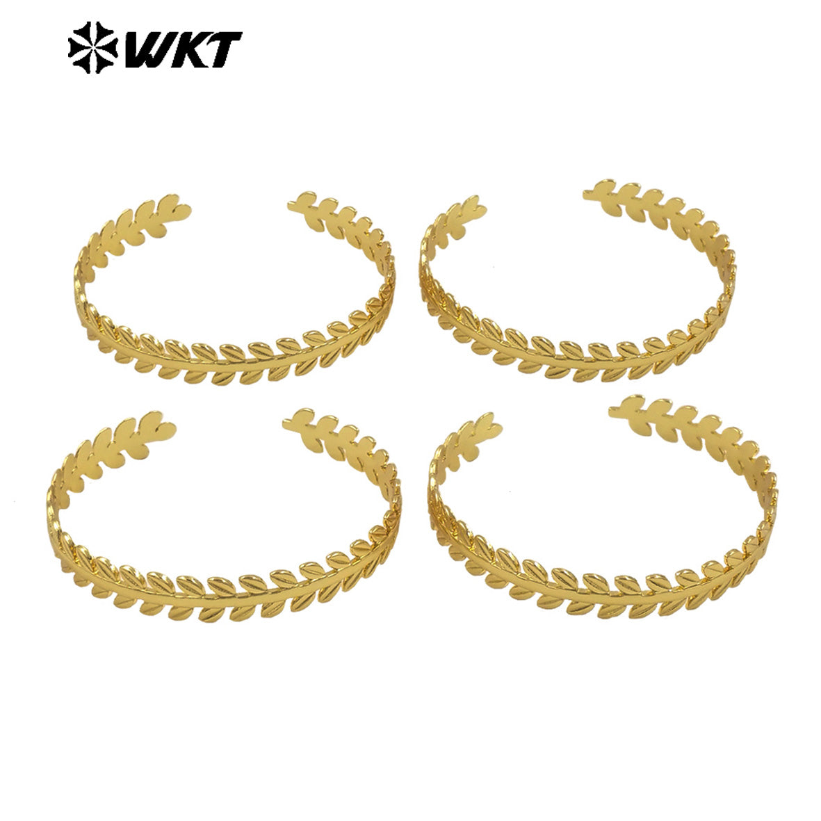 WT-B674 High Quality 18K Gold Plated Yellow Brass Willow Leaf Shape Delicate Gentle Bracelet for Women As Anniversary Gift