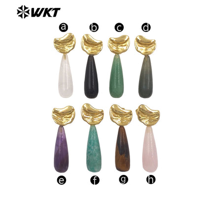 WT-E802 Delicate Design 18K Gold Plated Amazonite Natural Gemstones Waterdrop Shape Earrings As Lady Elegant Jewelry Gifts