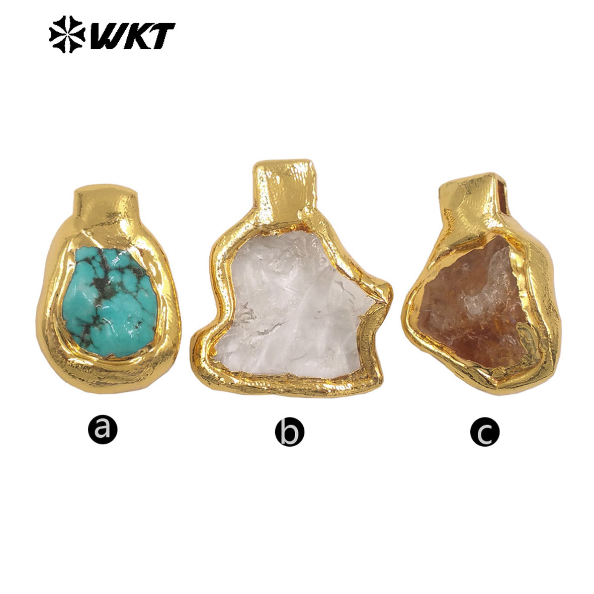 WT-P2035 Delicate Gold Plated Natural Quartz And Turquoise Irregular Little Stone Pendant For DIY Making Friend Gift Jewelry