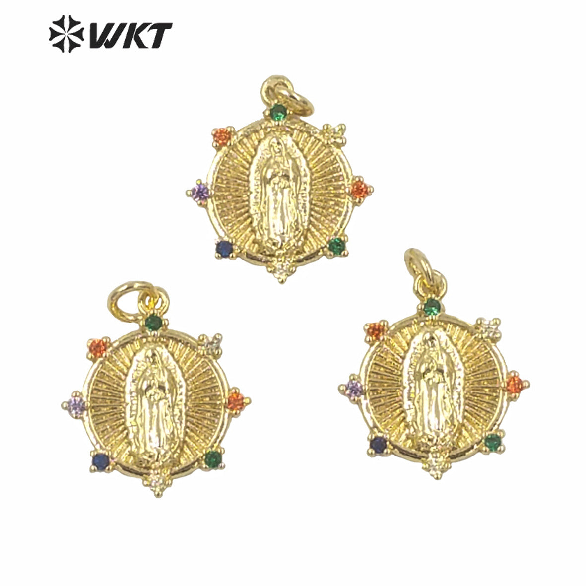 WT-MP149 WKT Women New Gold Electroplated Yellow Brass Metal Casting Mother of Jesus Mary Pendant Christian Religious Pendant