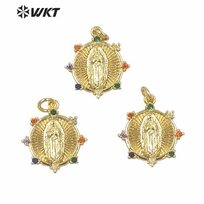 WT-MP149 WKT Women New Gold Electroplated Yellow Brass Metal Casting Mother of Jesus Mary Pendant Christian Religious Pendant