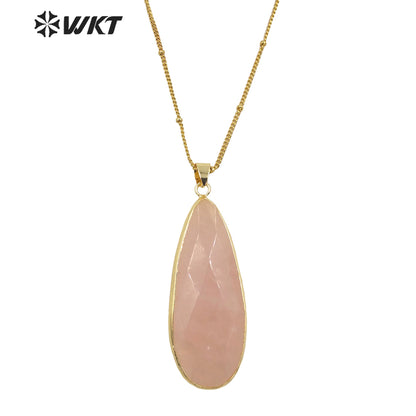 WT-N1347 WKT 2022 Attractive Natural Pink Stone Necklace Long Drop Rose Quartz Necklace for Girls Jewelry Necklace Wedding Party
