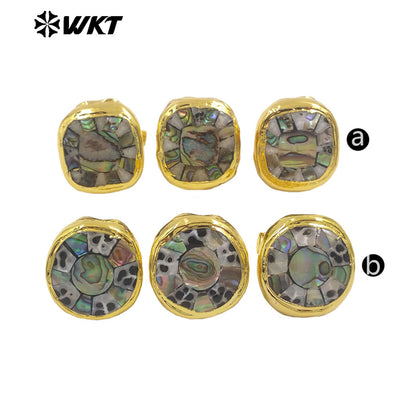 WT-MPR144 Good Quality Boutique Natural Shell Round And Square Gold Electroplated Adjustable Rings For Party Unique Accessories