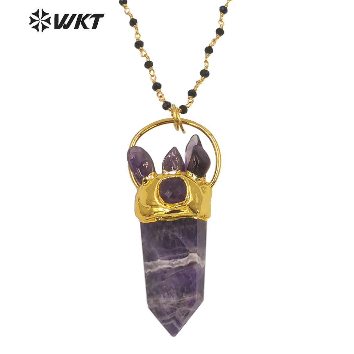WT-N1274 Gorgeous Big Stone Necklace for Lady Precious Lucky Hexagonal Amethyst Stone Necklace for Birthday Gift