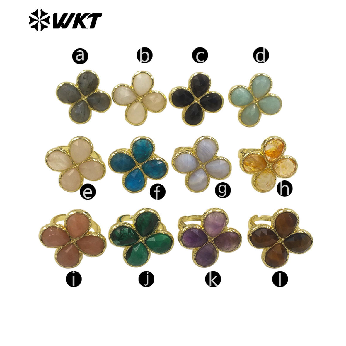 WT-R601 Beautiful 18K Gold Electroplated Natural Gemstones Flower Shape Rings Adjustable For Women Fashion Style Jewelry
