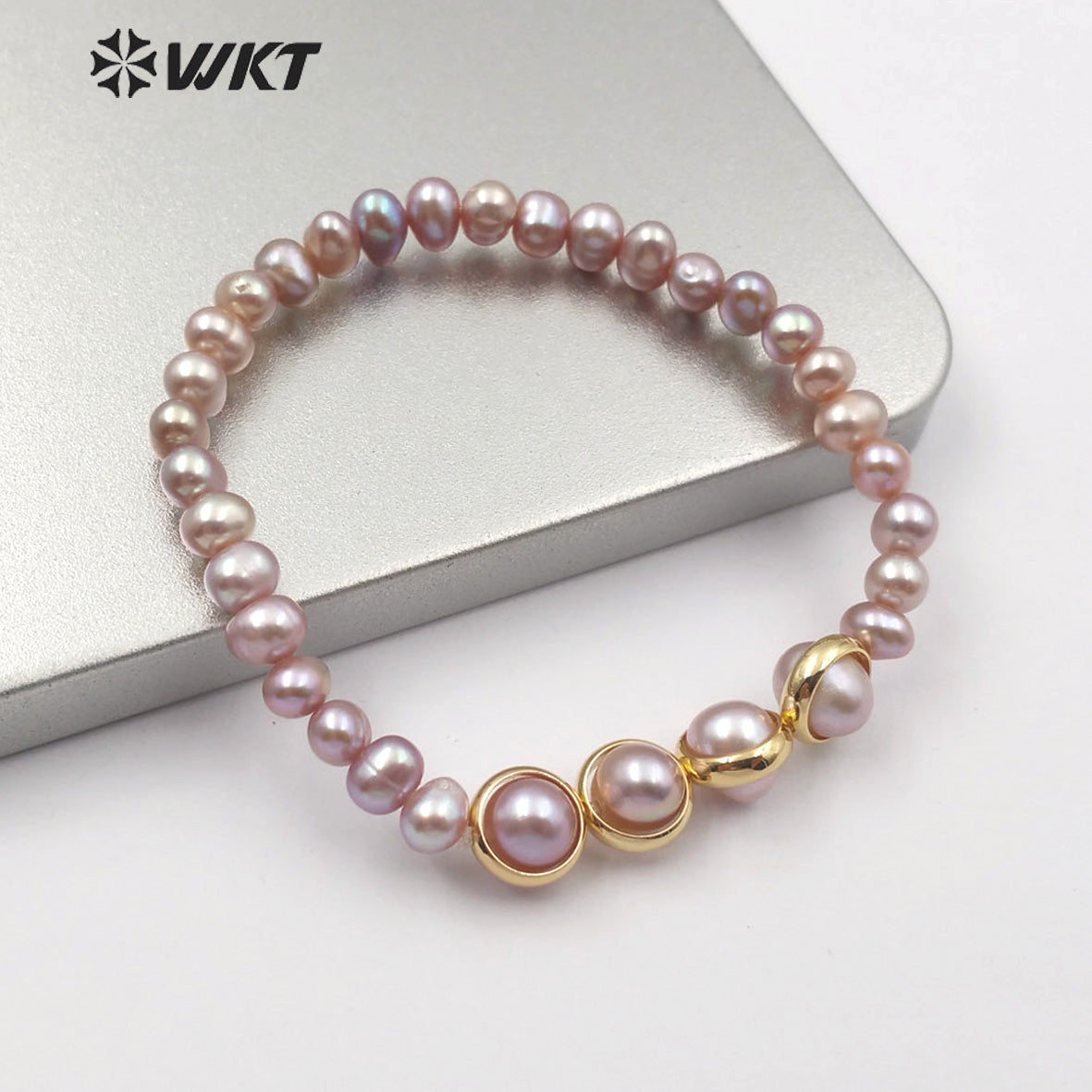 WT-B497 Wholesale Natural Pearl Bracelets Two Color With Gold Electroplated Women Stylish Charm Freshwater Pearl Bracelet