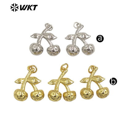 WT-JFE151 Wholesale Women Jewelry Finding Tiny Pendant Silver Gold Plated Cherry Shape Metal Yellow Brass For Earrings DIY