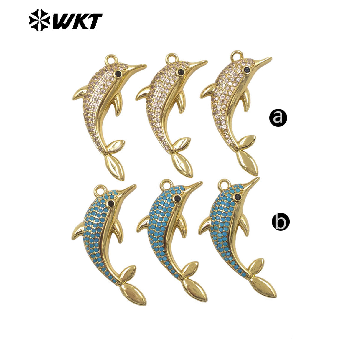 WT-MP328 Beautiful Lovely Gold Plated Yellow Brass And Zircon Dolphin Shape Little Pendant As Women Earrings Bracelets Findings