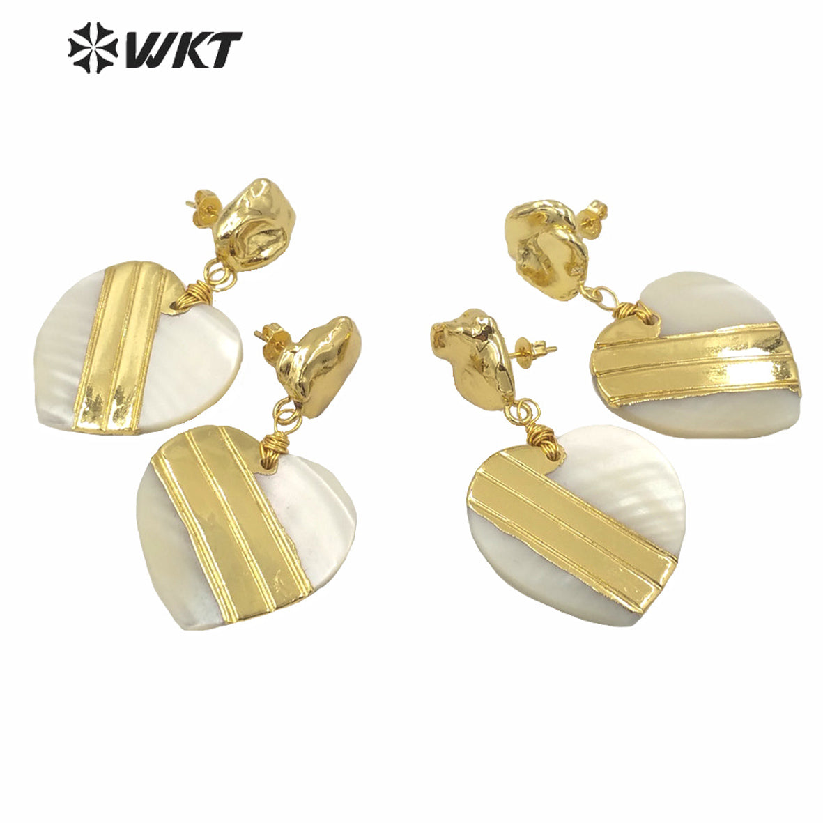 WT-MPE043 WKT Amazing Gold Electroplated Resist Tarnishable White Heart Shell Earrings Women Fashion Gold Wedding Earrings