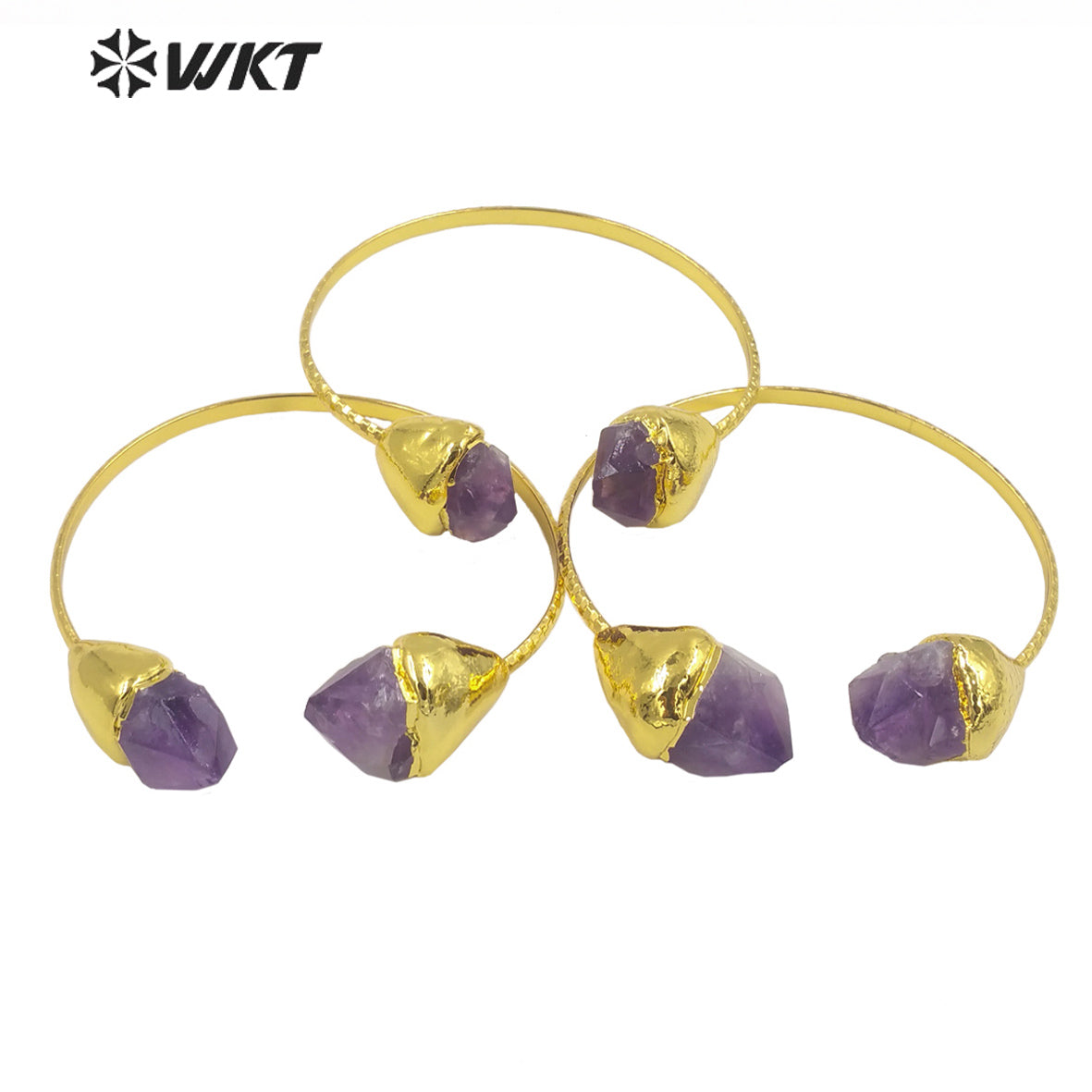 WT-B600 Natural Stone Bangle Amethyst Brass 18k Gold Plated Delicate Bangle Vintage Jewelry Women Gift Ring Stone Bangle