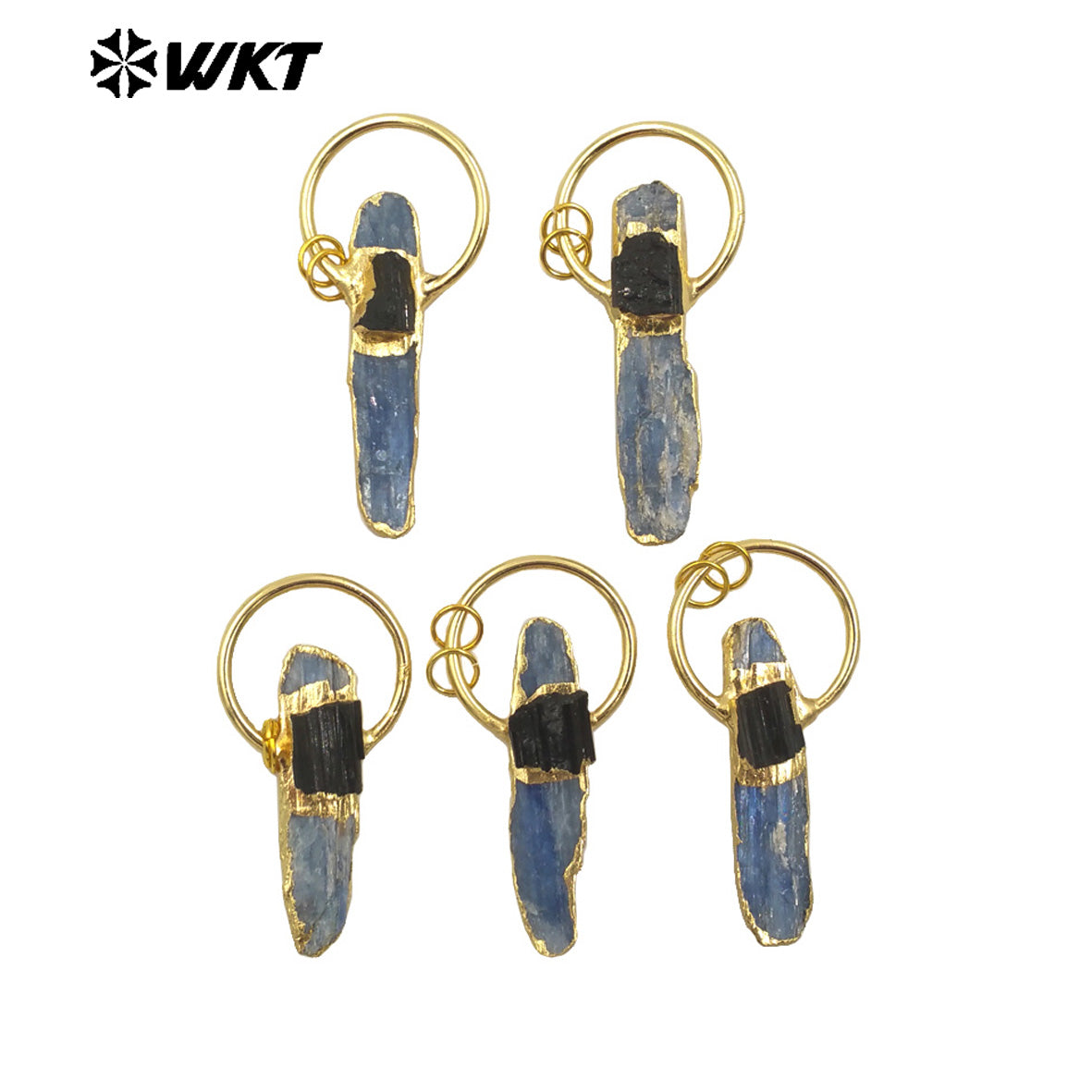 WT-P1968 New Design 2024 Vintage Bohemian Natural Raw Blue Kyanite With Black Tourmaline Lucky Jewelry Pendants