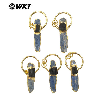 WT-P1968 New Design 2024 Vintage Bohemian Natural Raw Blue Kyanite With Black Tourmaline Lucky Jewelry Pendants