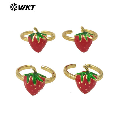 WT-RF007 New Arrival Yellow Brass With Drop Oil Ring Women Lovely Strawberry Design Gold Plated For Party Jewelry Accessories