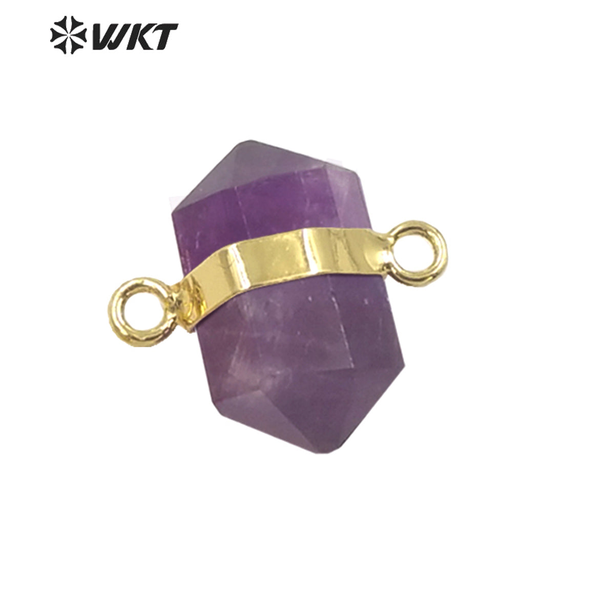 WT-P1764 Simple Cute Crystal Pendant Double Loops Bullet Shape Hexagonal Natural Stone Pendant Amethyst Citrine Pink Quartz
