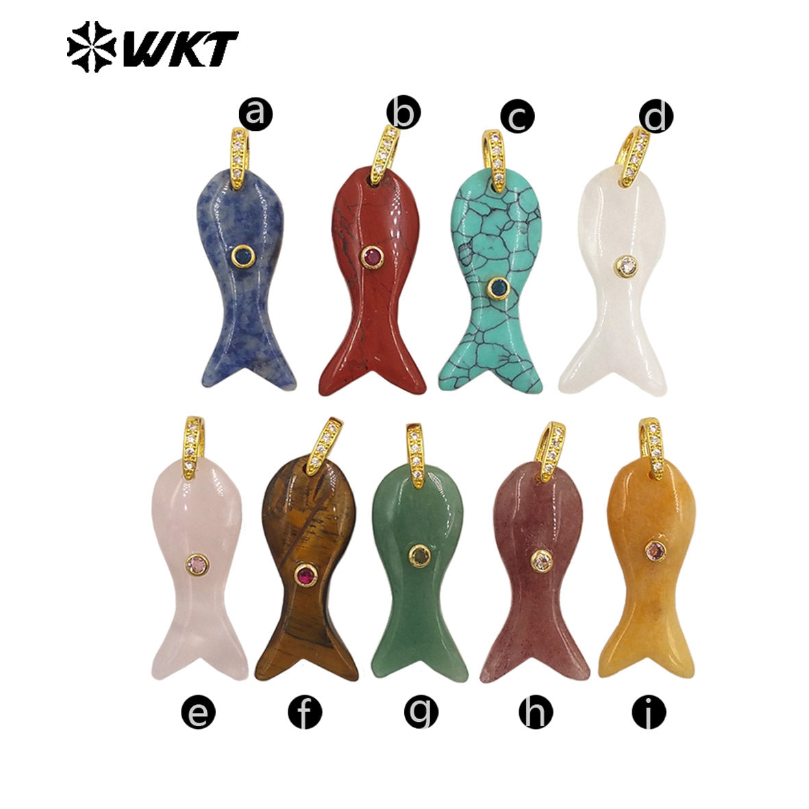 WT-P2138 New Design Zircon And Natural Gemstones Little Fish Charms Pendants For Lovely Style Jewelry Making Decoration