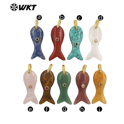 WT-P2138 New Design Zircon And Natural Gemstones Little Fish Charms Pendants For Lovely Style Jewelry Making Decoration