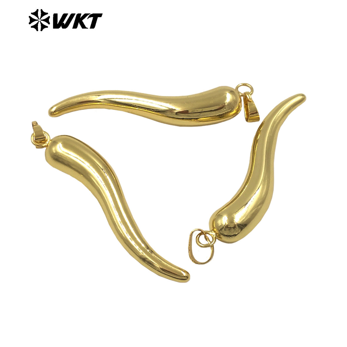WT-P1998 Hot Wholesale Unique Curved Shape Middle Long Yellow Brass Pepper Pendant Jewelry Necklace Accessories Finding