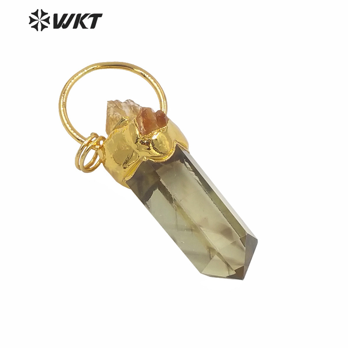 WT-P1581 Wholesale Gold Electroplated Yellow Citrine Quartz Point Pendant Women Fashion Gold Yellow Citrine Stone Pendants
