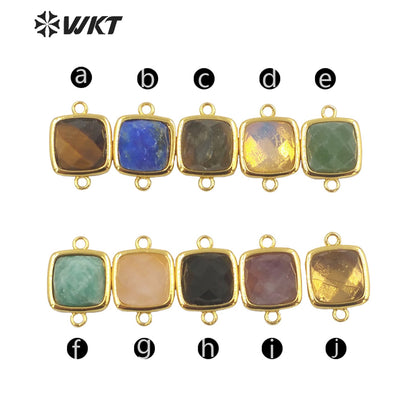 WT-C305 Wholesale Fashion Gold Bezel Double Loops Small square Stone Connectors for Jewelry DIY Design Findings