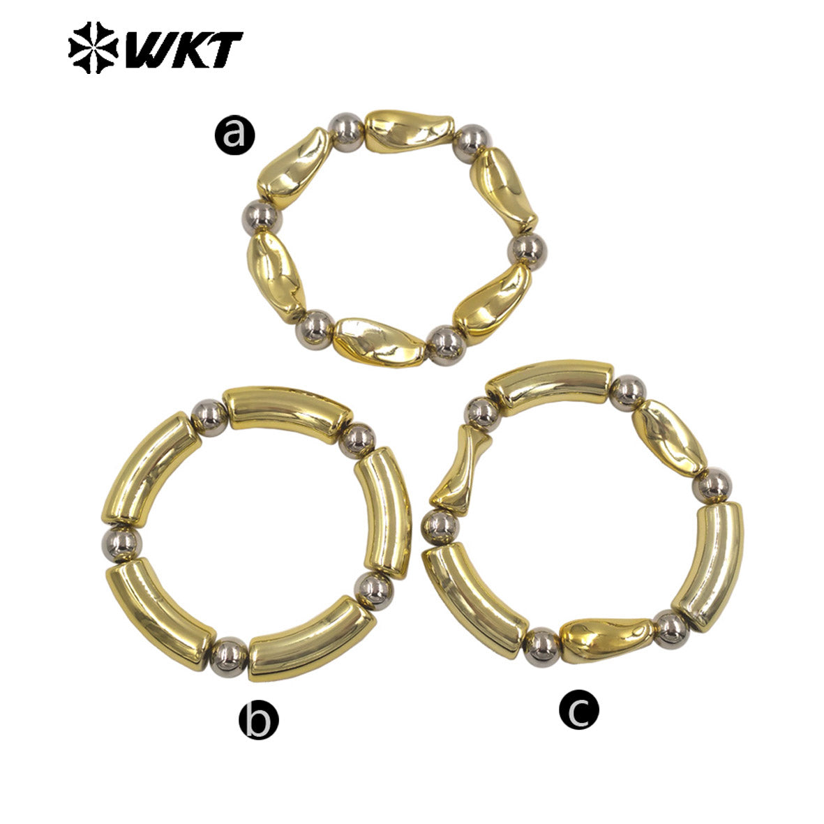 WT-JF375 High Quality Gold And Silver Plated Yellow Brass Space Round Beads Bracelet As Female Daily Jewelry Decoration