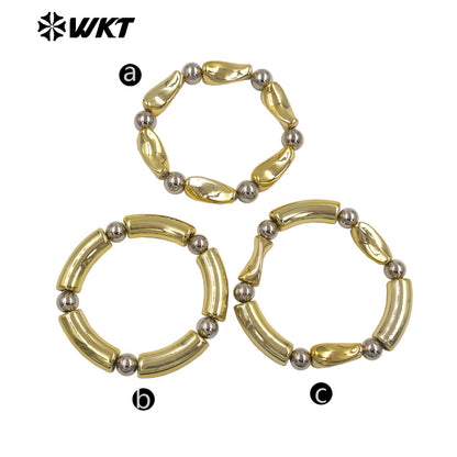 WT-JF375 High Quality Gold And Silver Plated Yellow Brass Space Round Beads Bracelet As Female Daily Jewelry Decoration