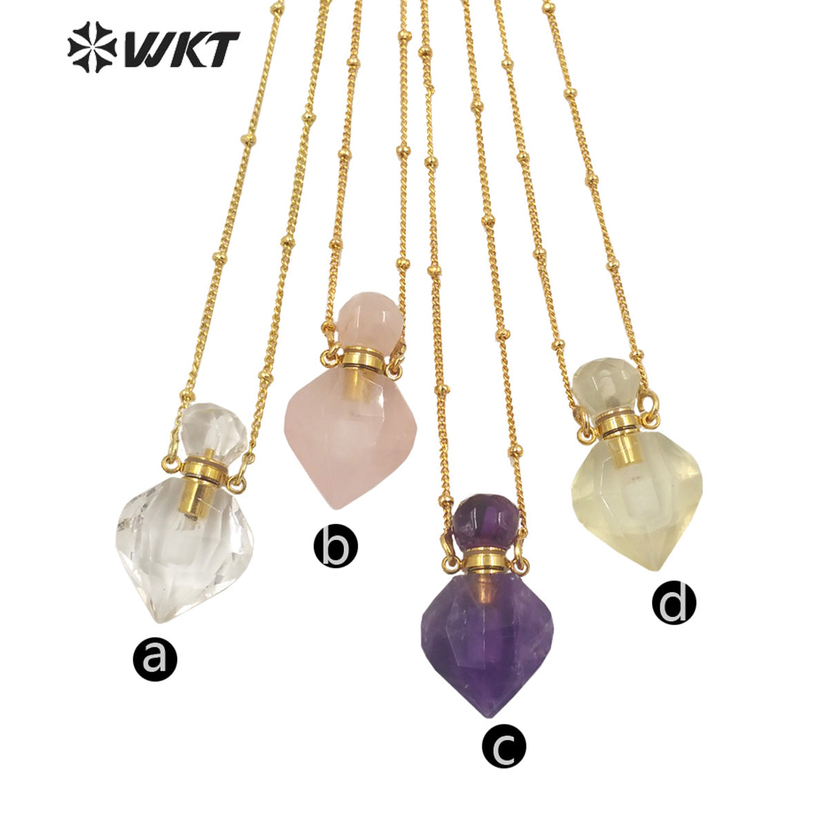 WT-N1358 WKT Hot Style Natural Crystal pink Quartz Amethyst Yellow Citrine Perfume Bottle Necklace Fine Pendent Necklace Women