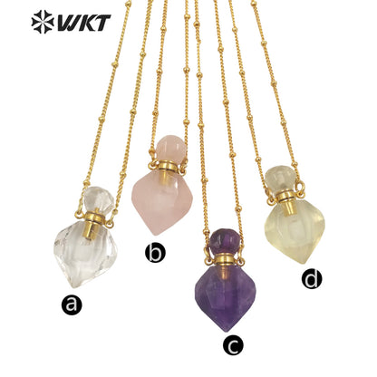 WT-N1358 WKT Hot Style Natural Crystal pink Quartz Amethyst Yellow Citrine Perfume Bottle Necklace Fine Pendent Necklace Women