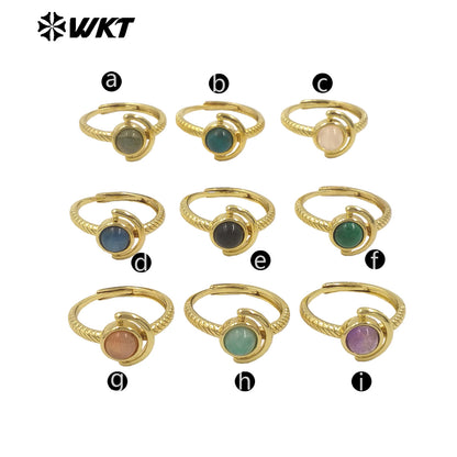 WT-R540 Newest Delicate Tiny Round Natural Stone Women Birthday Ring in Open Size With 18k Gold Plated