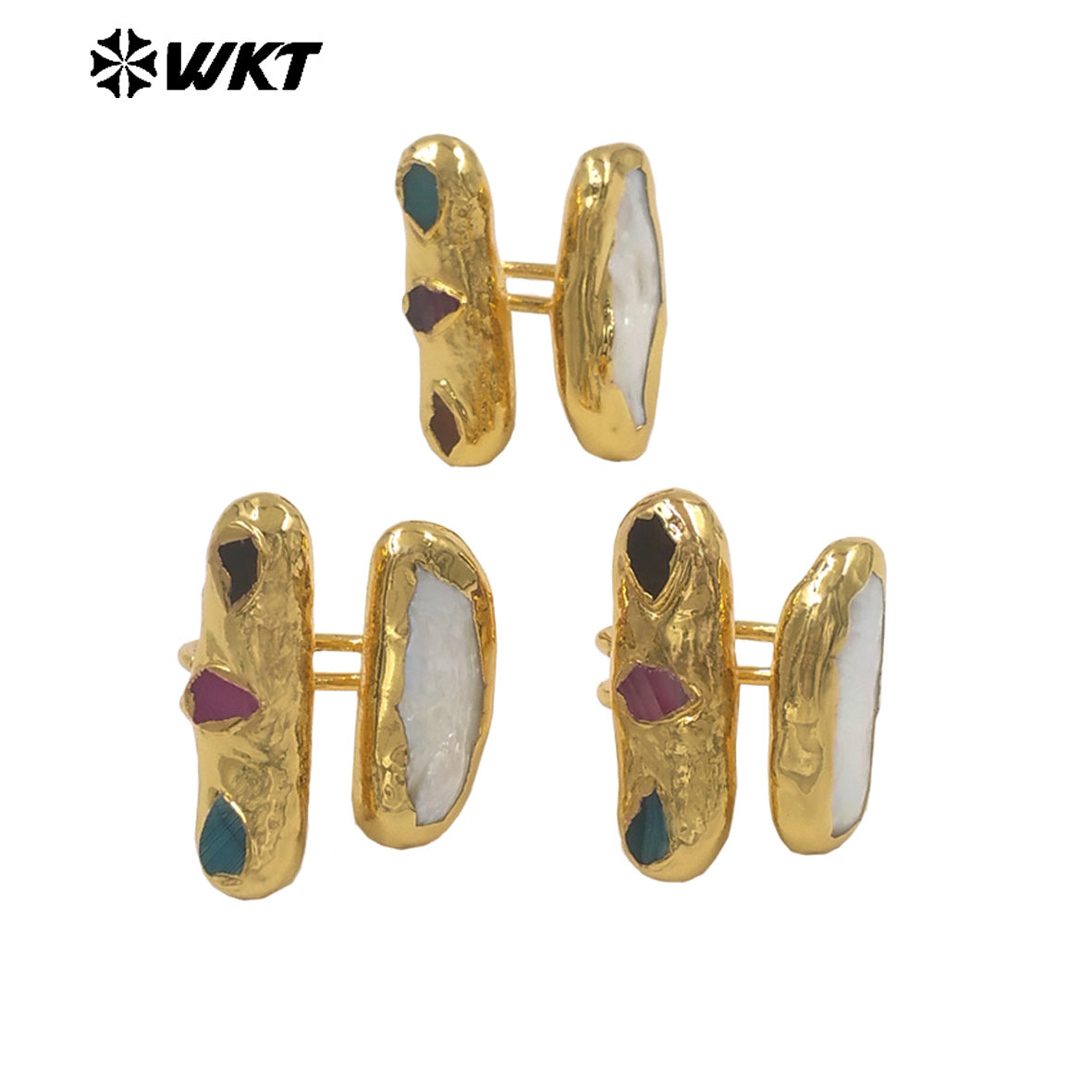 WT-MPR153 Hot Sale Gold Plated Natural Little Agate Stone And Freshwater Pearl Adjustable Rings As Lady Fashion Accessories