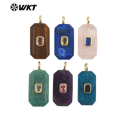 WT-P2084 Unique Colorful Zircon And Natural Gemstone Faceted Geometric Gold Pendants As Necklace Jewelry Design Accessory