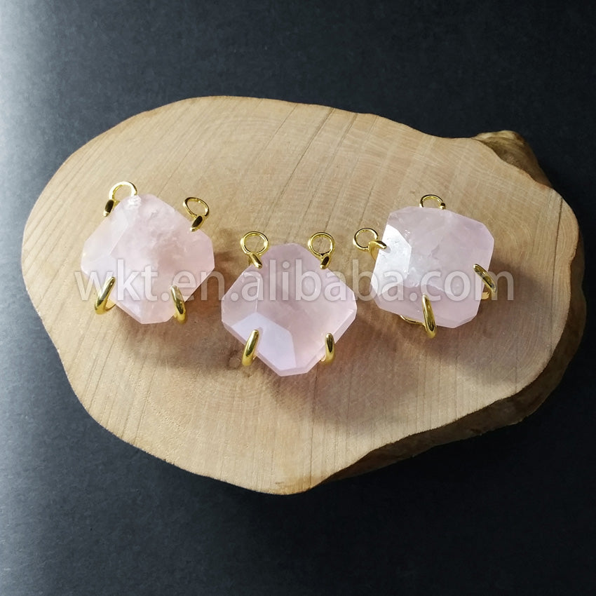 WT-P766 WKT Hot Natural square Faceted Claw Prong Setting Natural Gemstone Pendant 18k Real Gold Plated Quartz Stone Pendant