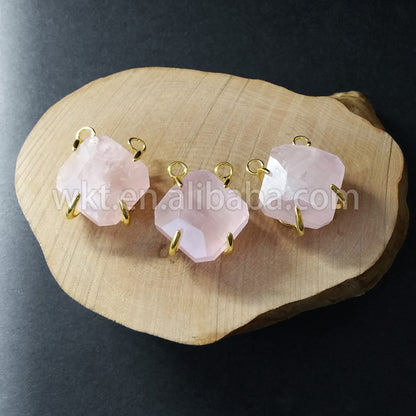 WT-P766 WKT Hot Natural square Faceted Claw Prong Setting Natural Gemstone Pendant 18k Real Gold Plated Quartz Stone Pendant