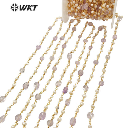 WT-RBC187 Amazing Gorgeous Handmade Pearl and Amethyst Beads Chain Women Hand Craft Jewelry Design Accessory Chains