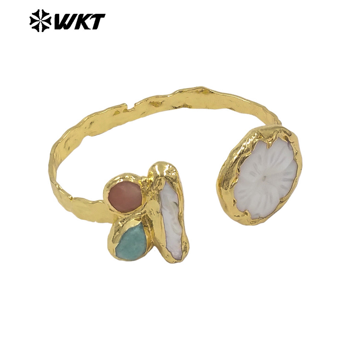MPB139 Exclusive Unique Design Gold Plated Carved Flower Shape Shell And Natural Stone Pearl Splicing Women Bangles As Gifts